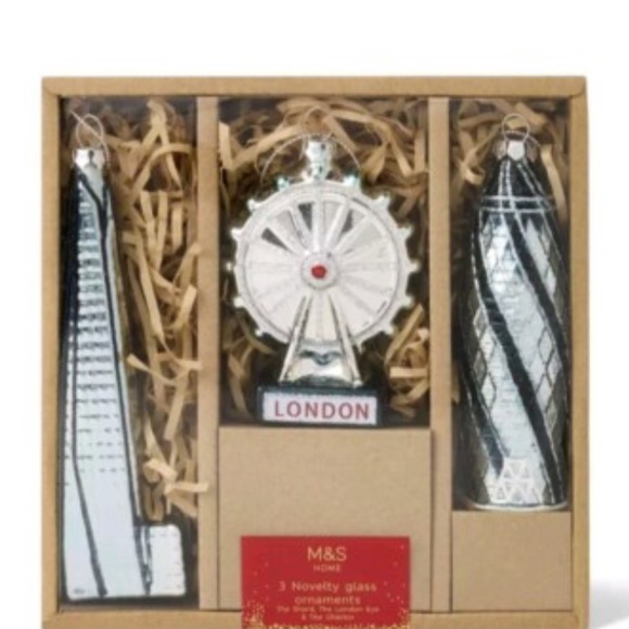 M & S NWT 3pc glass Christmas ornaments -the shard, London eye, the cherkin - Picture 1 of 2